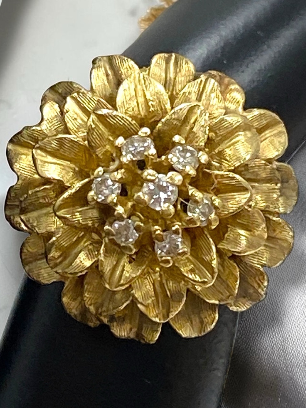 Vintage 1950's 14K Yellow Gold Diamond FLOWER Statement Ring Size 4 BEAUTY!!